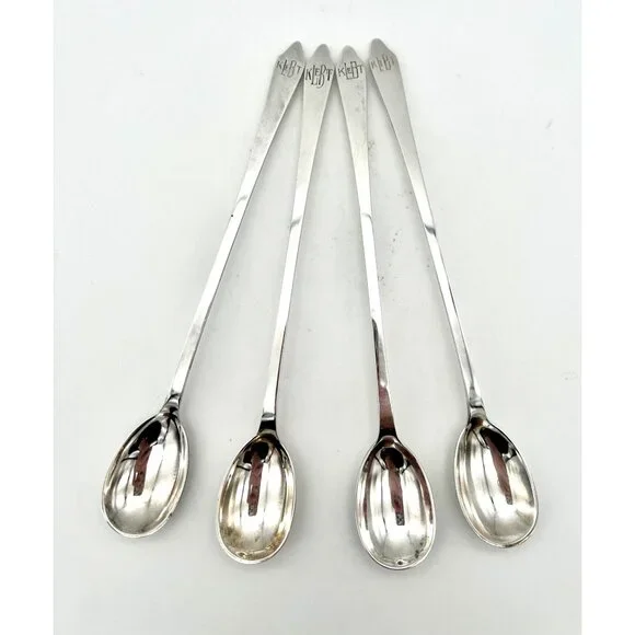 Tiffany & Co Clinton Pattern Sterling Silver Iced Tea Spoons Set Of 4 - Picture 8 of 10